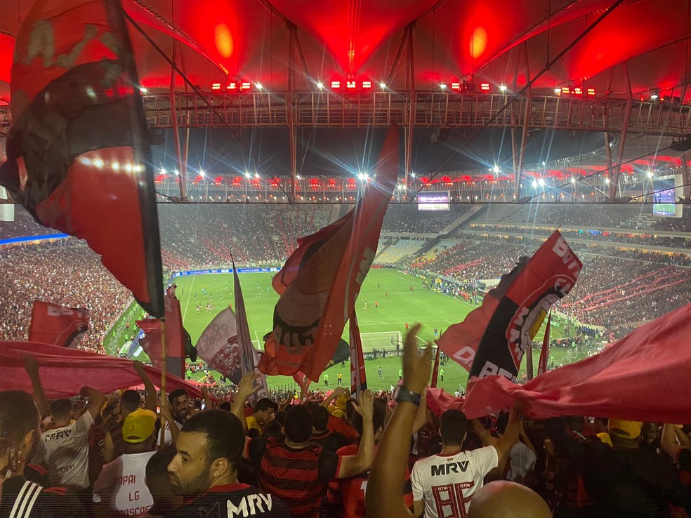 Torcida do Flamengo faz a festa com bandeiras no setor Norte do Maracanã — Foto: Arquivo Pessoal