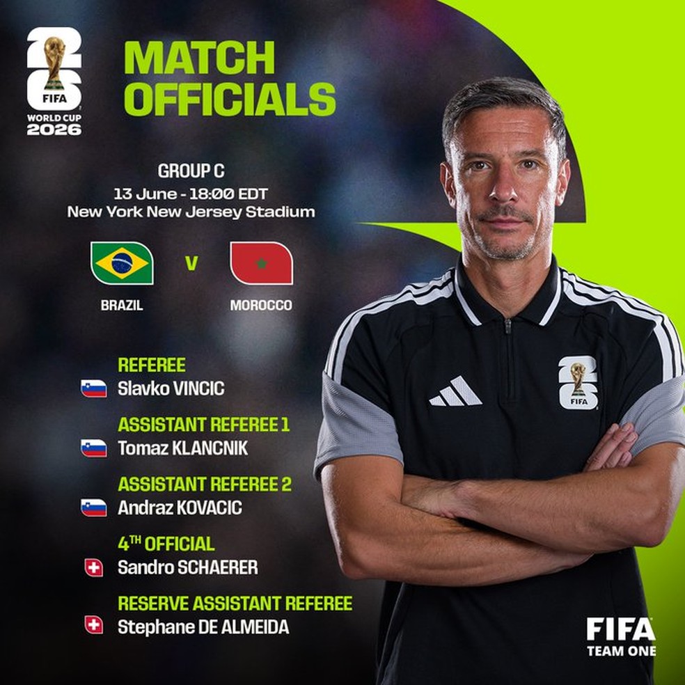 Arbitragem de Brasil x Marrocos — Foto: Fifa