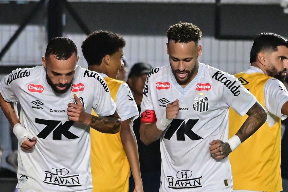 Guilherme e Neymar comemoram gol do Santos contra o Sport — Foto: Jota Erre/AGIF