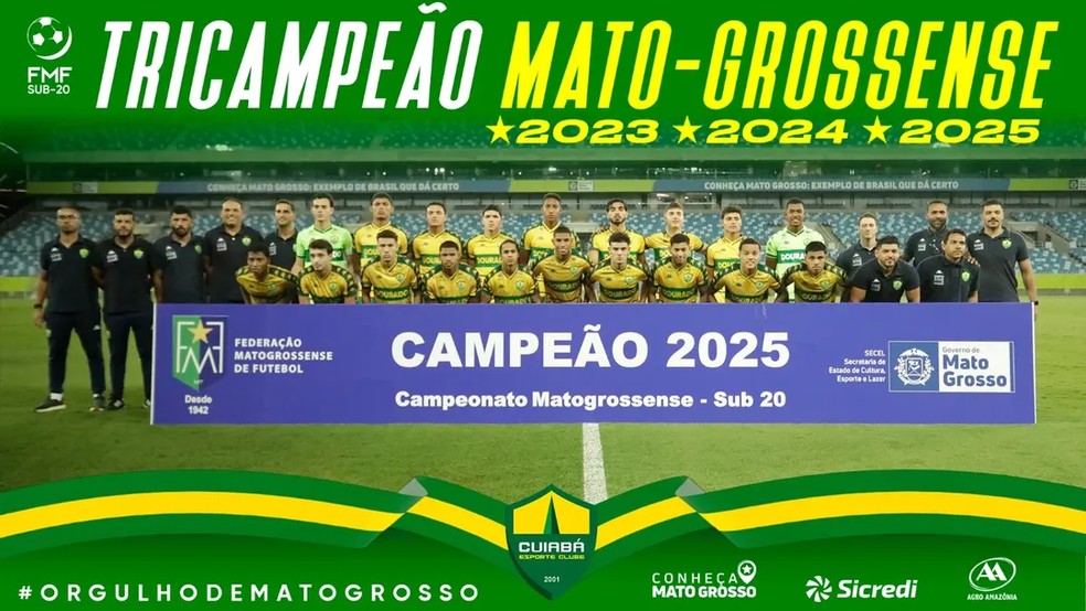 Cuiabá, Tricampeão Mato-grossense sub-20 — Foto: AssCom Dourado