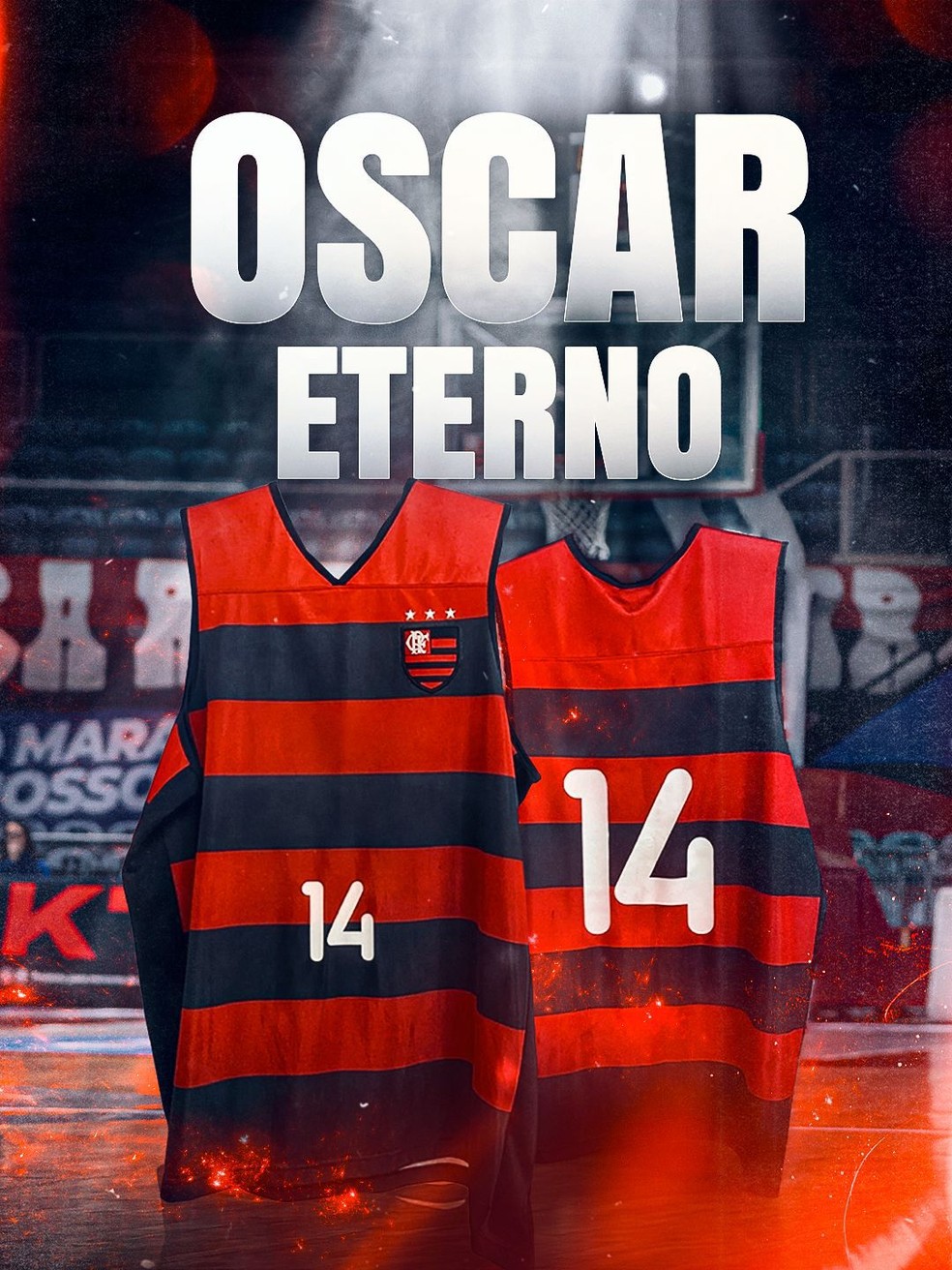 Flamengo aposenta camisa 14 do basquete, em homenagem a Oscar Schmidt — Foto: Reprodução/Flamengo
