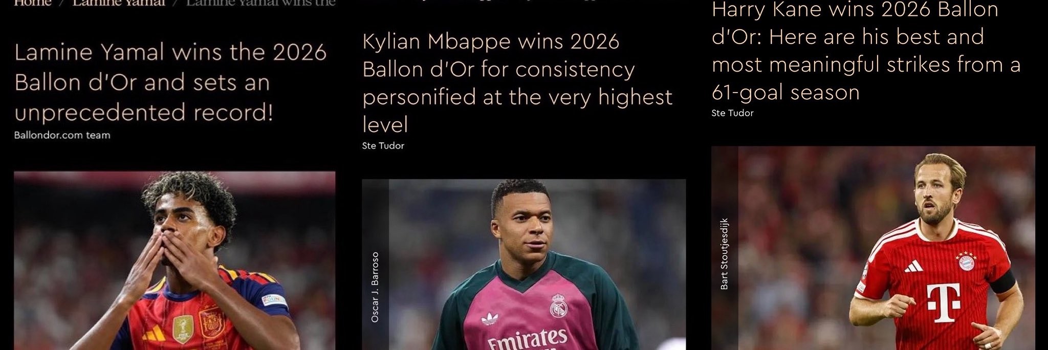France Football comete gafe e divulga Yamal, Mbappé e Kane como vencedores da Bola de Ouro; veja