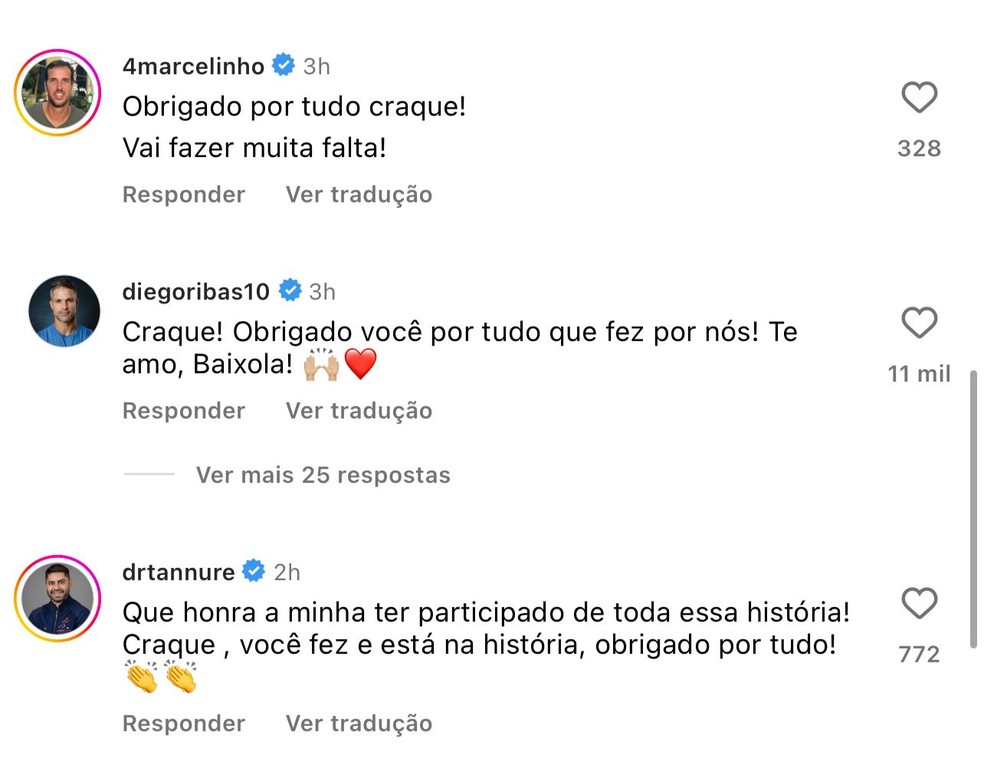 Marcelinho, Diego Ribas e Tannure se despedem de Everton Ribeiro — Foto: Reprodução