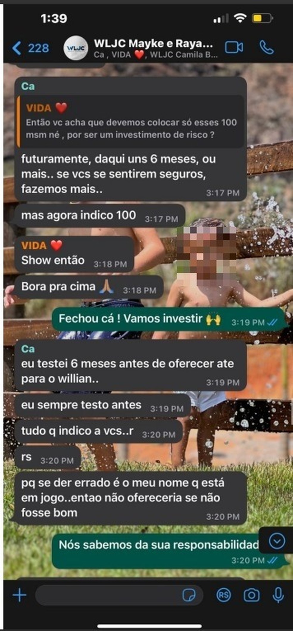 Conversas entre Mayke, do Palmeiras, sua esposa Rayanne e a sócia de Willian Bigode — Foto: Reprodução