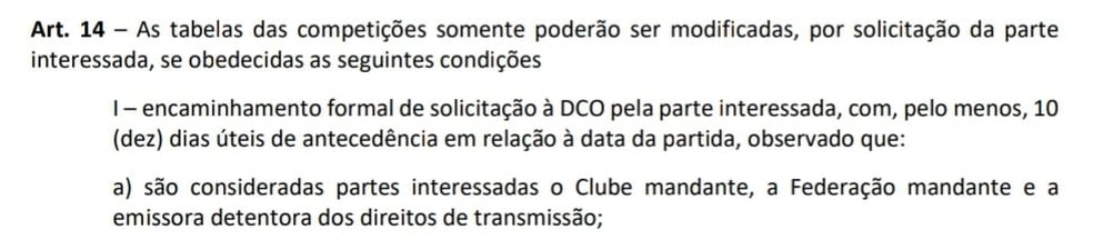 Regulamento da CBF sobre mudana de data de partida  Foto: Reproduo