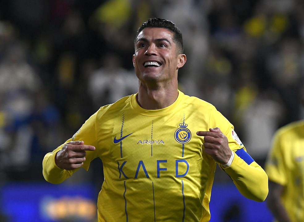 Cristiano Ronaldo reencontrou a alegria de fazer gols no Al-Nassr — Foto: Yazeed Aldhawaihi/Reuters
