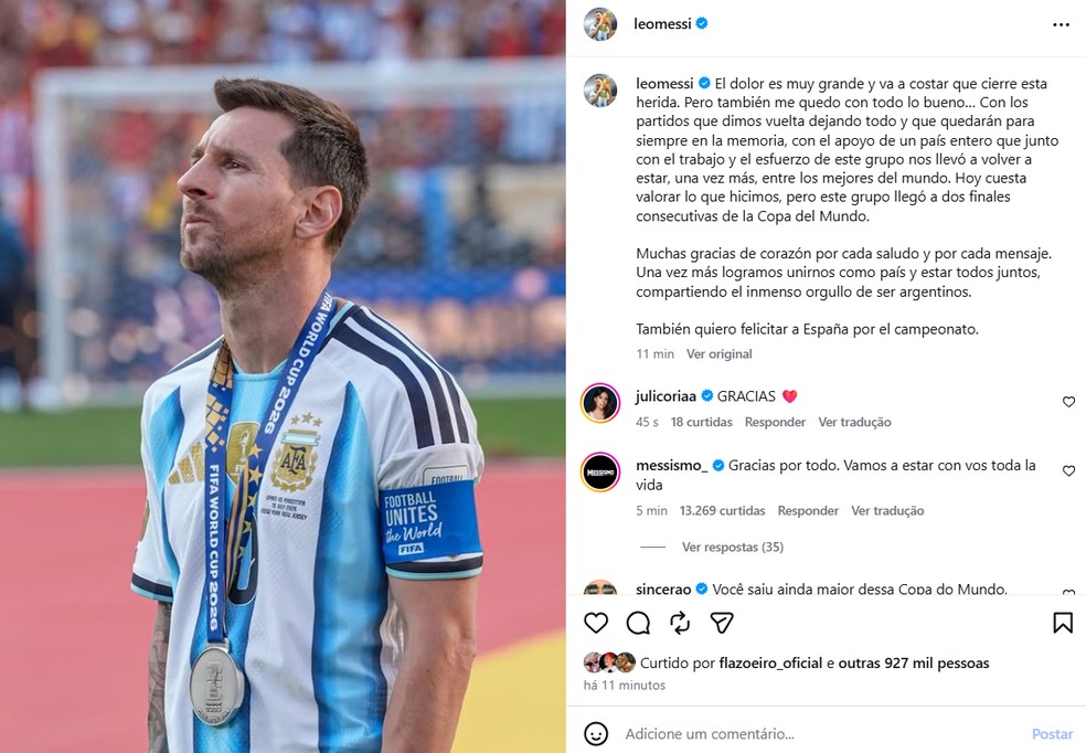 Messi lamenta derrota da Argentina — Foto: Reprodução