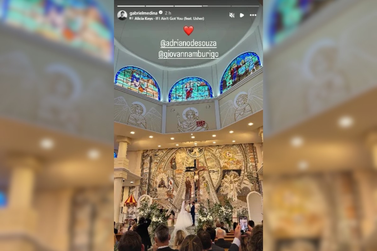 Gabriel Medina marca presença em casamento de Mineirinho, no interior de SC