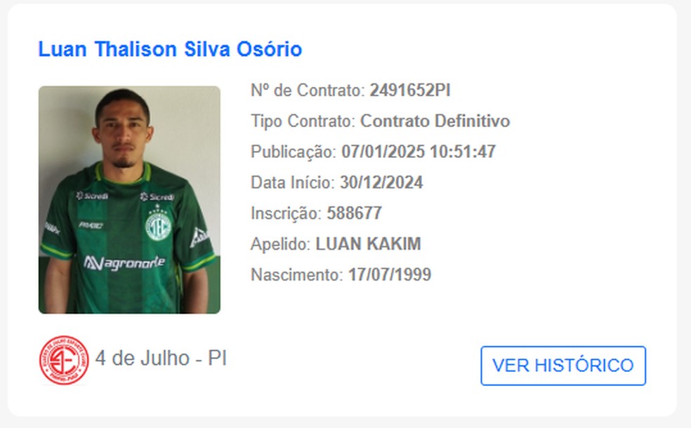 4 de Julho inicia regularização dos atletas para disputa do Campeonato Piauiense — Foto: Reprodução/CBF