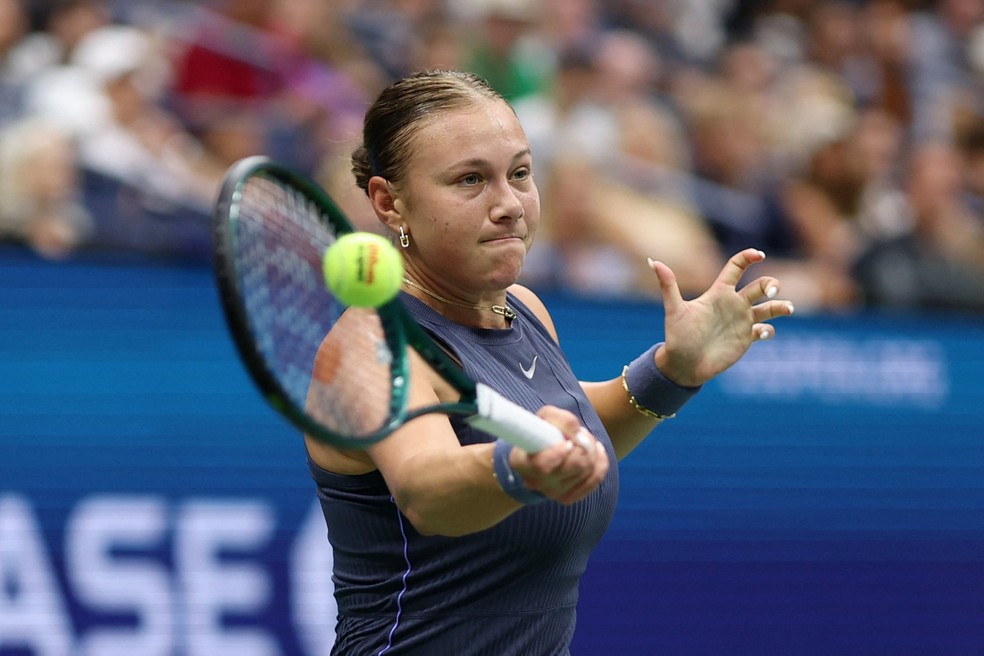 Amanda Anisimova na final do US Open 2025 — Foto: REUTERS/Mike Segar
