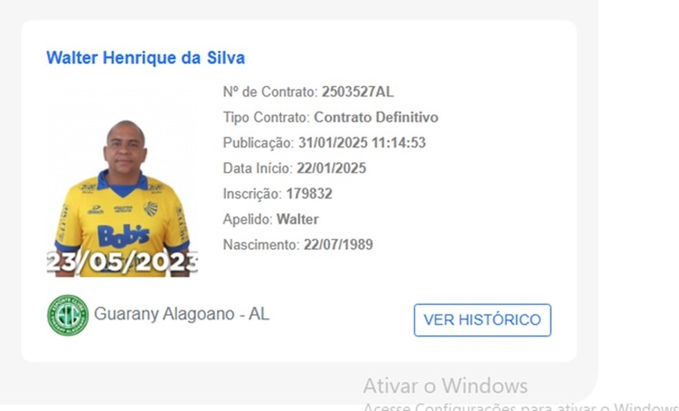 Walter foi inscrito no BID e pode estrear pelo Guarany Alagoano — Foto: Reprodução/BID