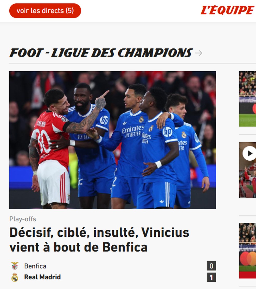 Jornal francês destaca Vini Jr. — Foto: Reprodução