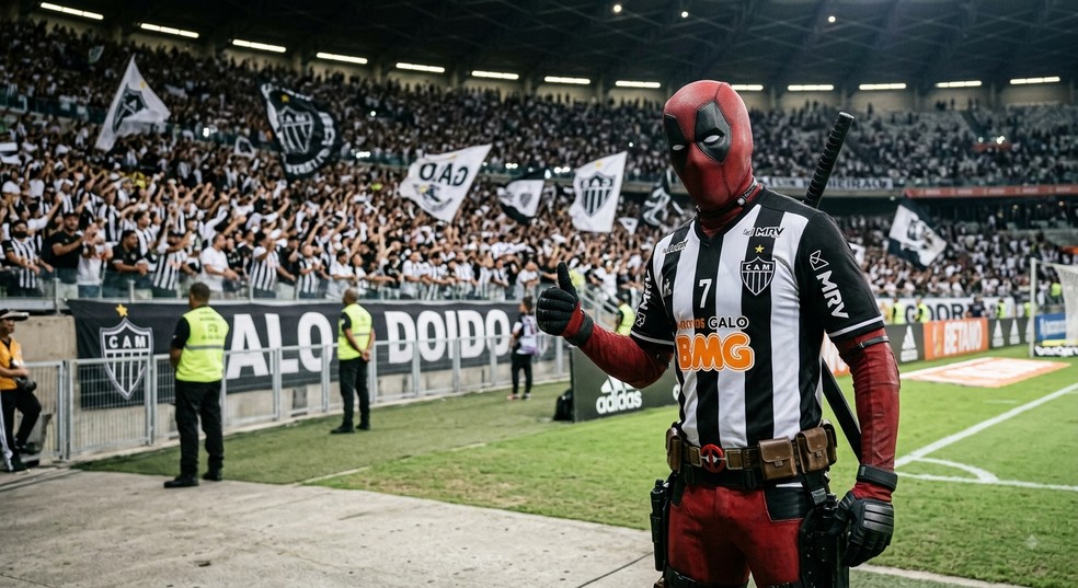 Deadpool com a camisa do Atlético-MG em montagem feita por IA — Foto: Montagem feita por IA