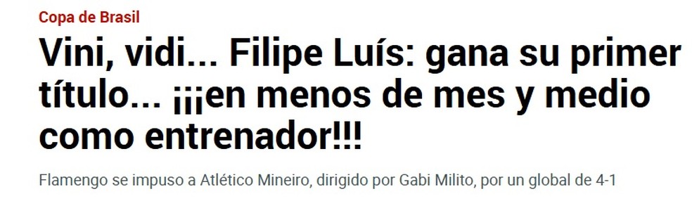 Imprensa espanhola repercute o ttulo de Filipe Lus como tcnico do Flamengo  Foto: Reproduo