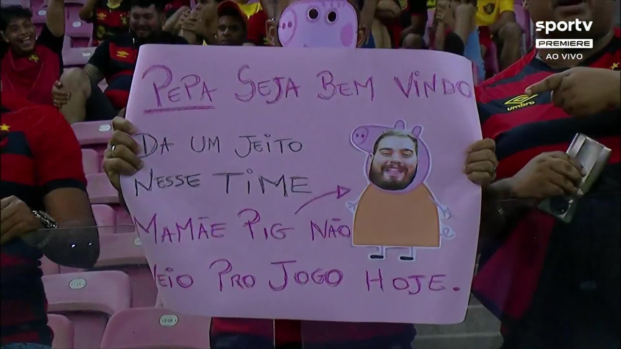 Torcedor faz cartaz do desenho Peppa Pig para receber novo técnico do Sport: 'Pepa, seja bem-vindo!'