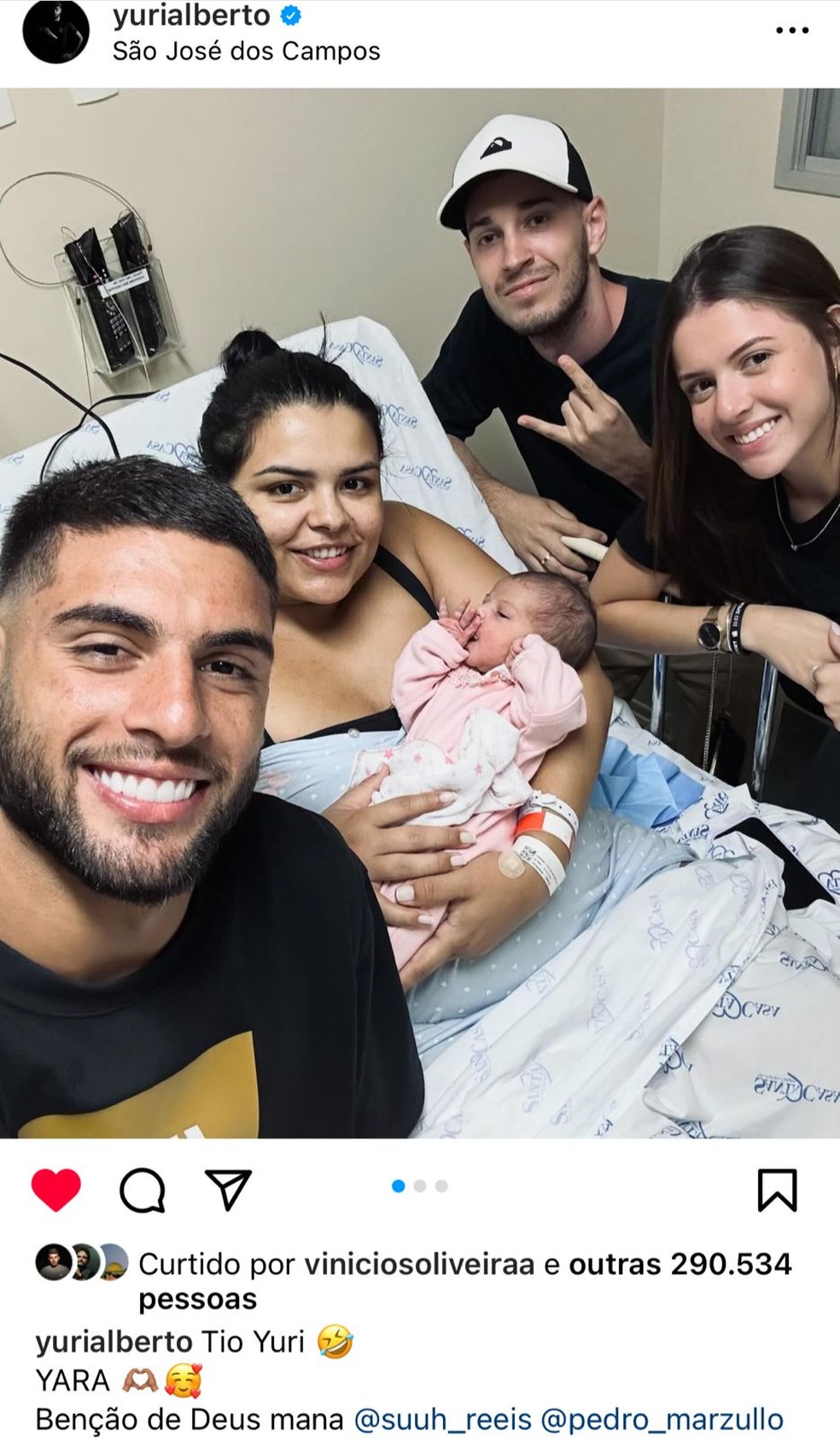 Yuri Alberto festeja o nascimento da sobrinha — Foto: Reprodução