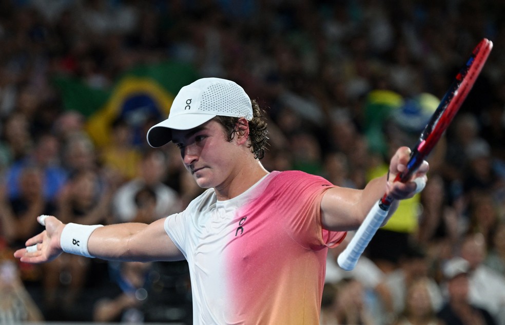 João Fonseca contra Rublev no Australian Open — Foto: REUTERS/Jaimi Joy