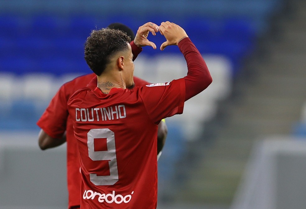 Philippe Coutinho comemora o gol marcado em sua estreia pelo Al Duhail, do Catar — Foto: Divulgação / Al Duhail SC