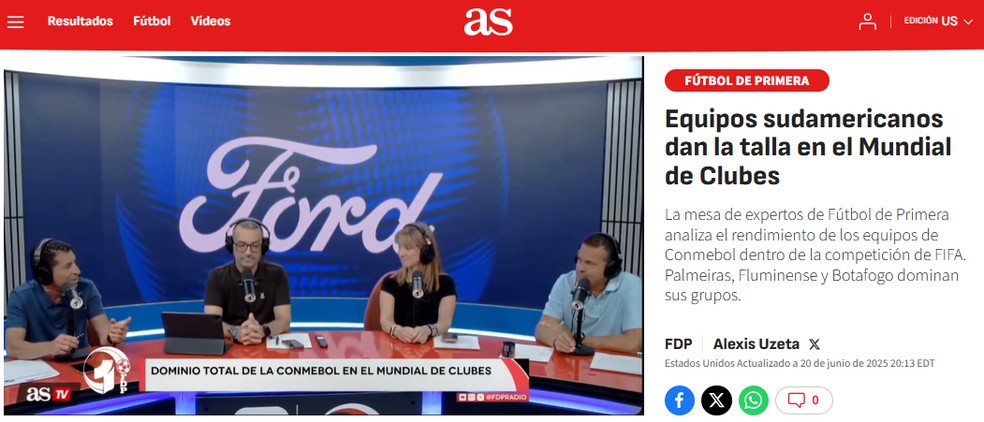 Jornal As, da Espanha, debate "dom&iacute;nio total" dos sul-americanos na Copa do Mundo de Clubes &mdash; Foto: Reprodu&ccedil;&atilde;o