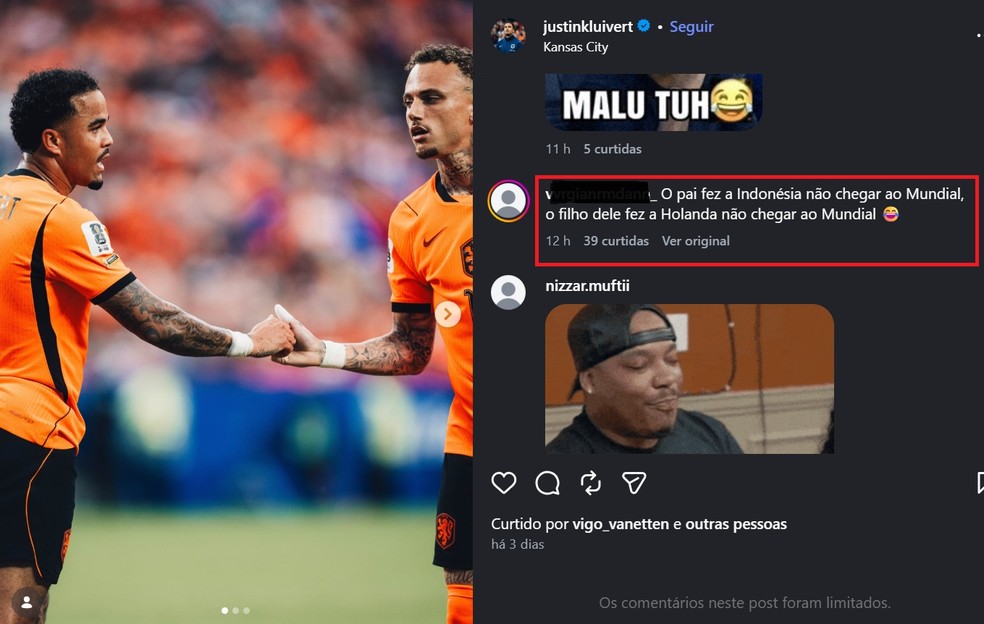 Kluivert ironizado e hostilizado nas redes