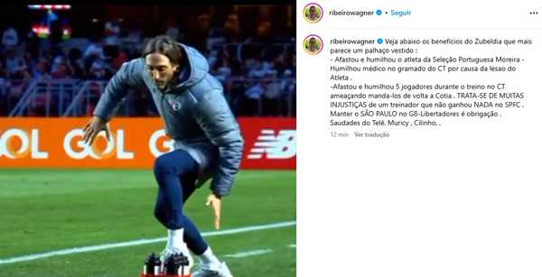 Moreira apoia Zubeldía após críticas de empresário a técnico do São Paulo