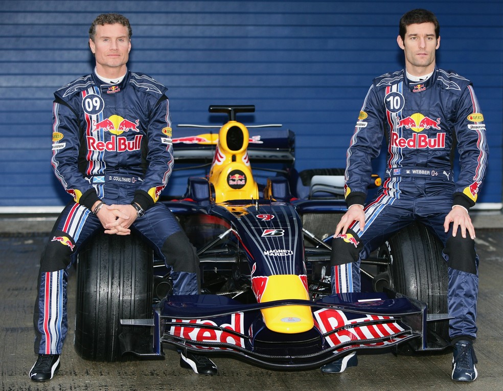 David Coulthard e Mark Webber formaram a dupla da RBR em 2008 — Foto: Getty Images