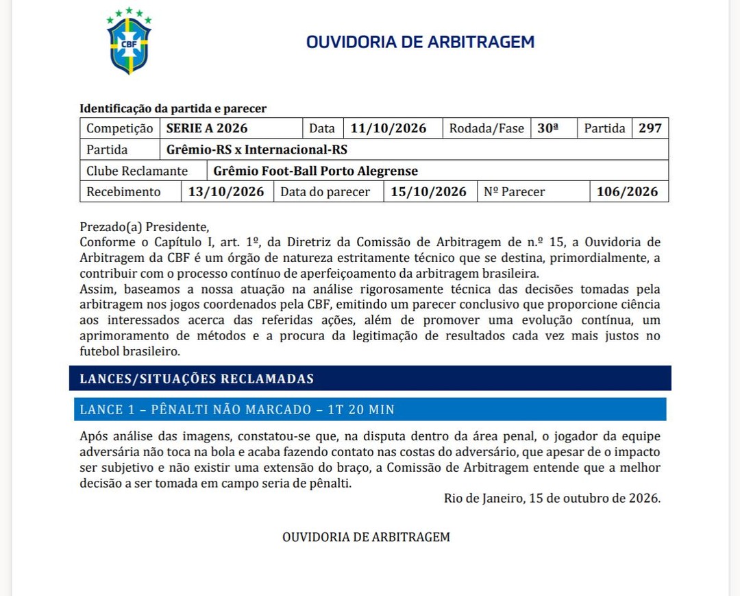 Consultor de arbitragem do Grêmio, Gaciba critica orientação da CBF: "O erro vem de cima"
