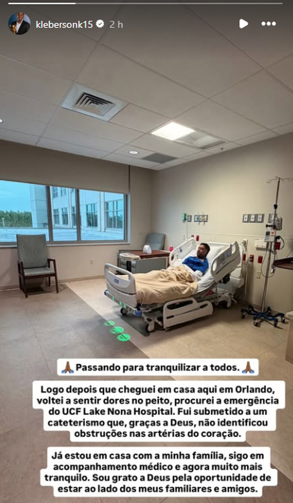 Kléberson vai a hospital após dores no peito — Foto: Reprodução/Instagram