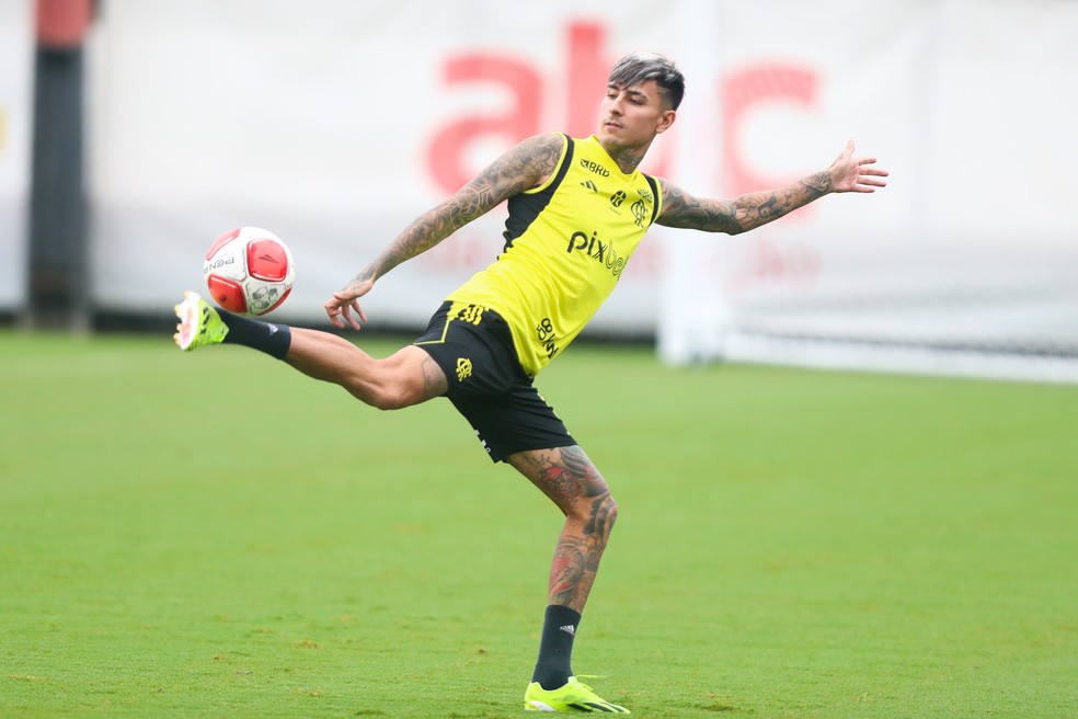 Pulgar, do Flamengo, volta aos treinos após desgaste no quadríceps — Foto: Divulgação / Flamengo