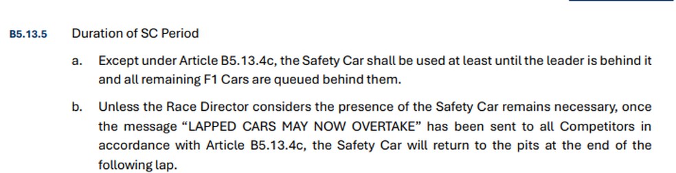 Regulamento da F1 2026 explica sobre fim do regime de safety car