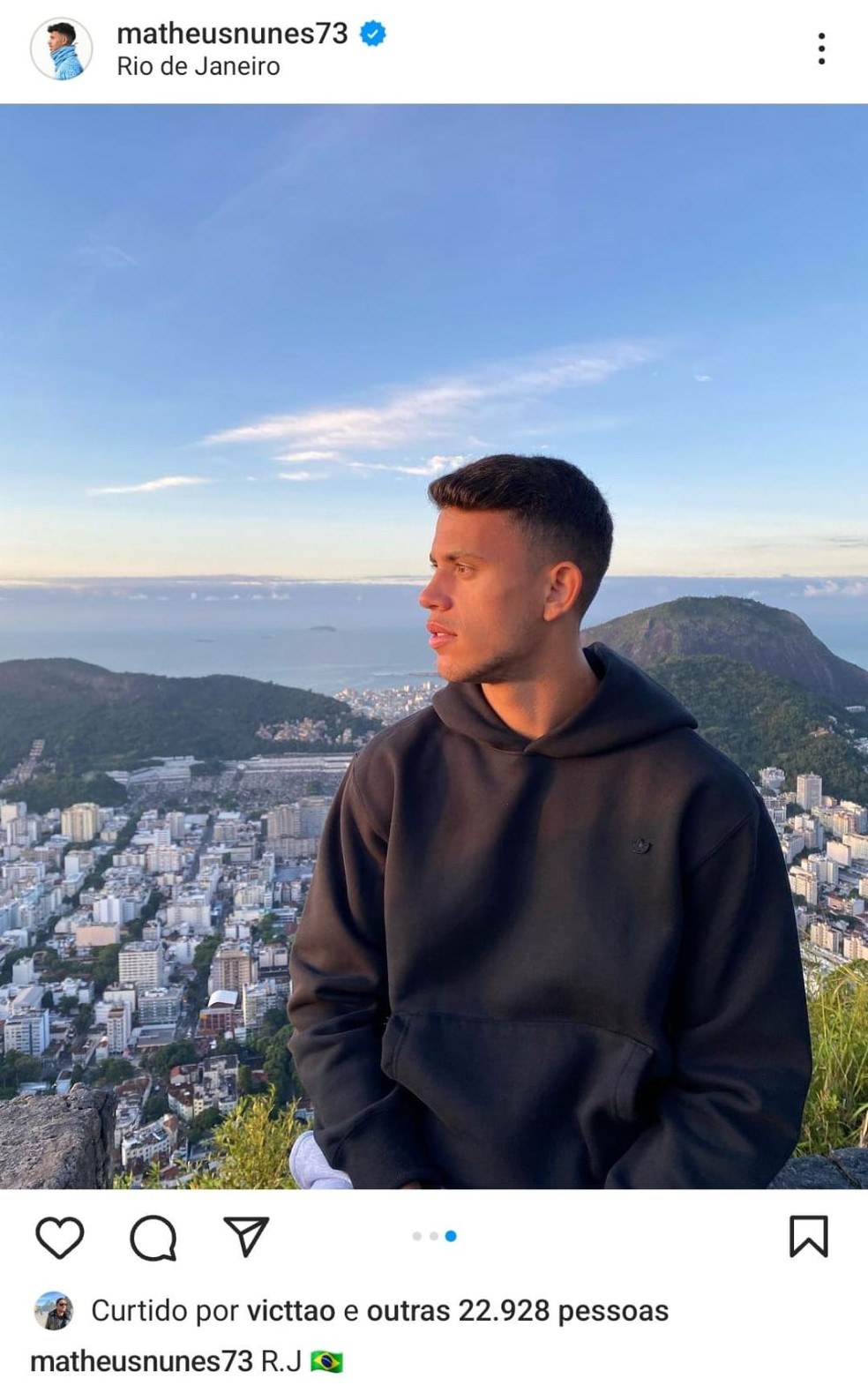 Matheus Nunes em visita ao Rio de Janeiro em 2022 — Foto: Reprodução / Instagram