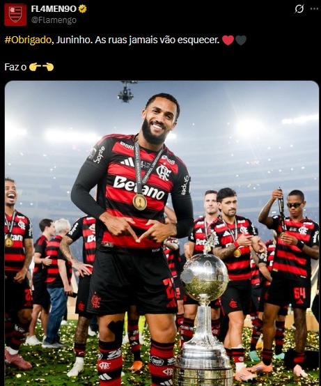 Flamengo se despede de Juninho, vendido para o futebol mexicano: 