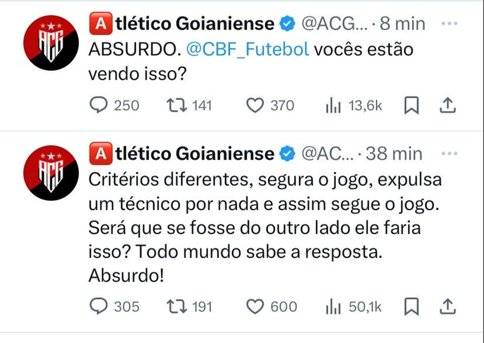 Atlético-GO detona arbitragem contra o Flamengo — Foto: Twitter/ACG