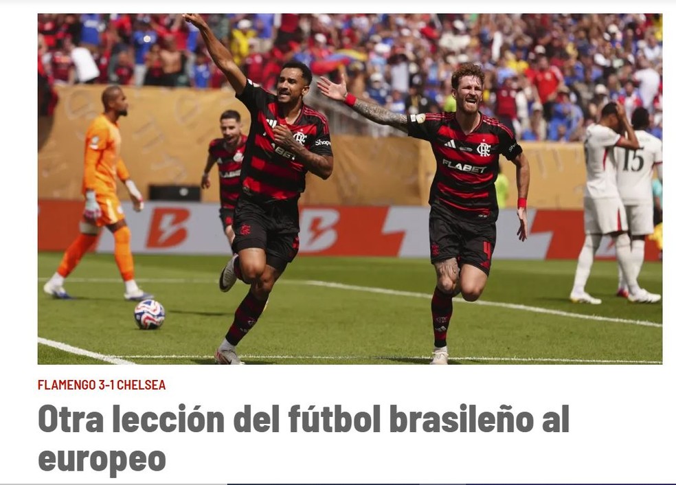 Marca, da Espanha, destaca vitória do Flamengo sobre o Chelsea — Foto: Reprodução