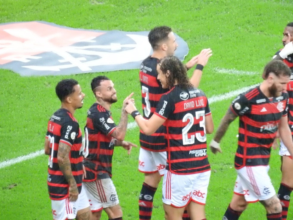 Michael e David Luiz em vitória do Flamengo — Foto: Fred Gomes