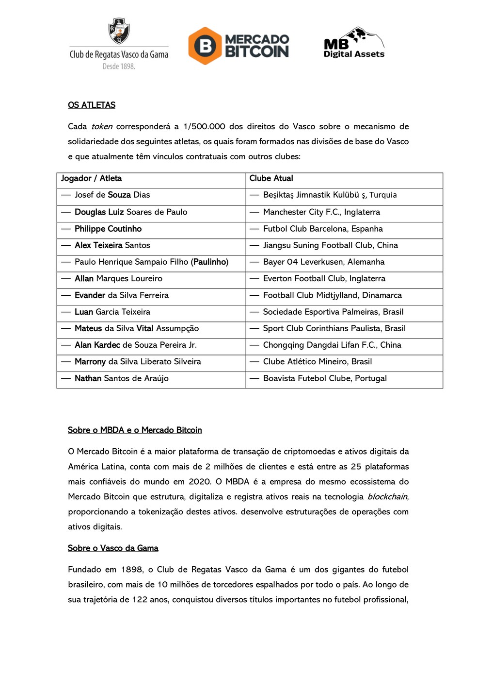Vasco recebe R$ 10 milhões por parceria com empresa de moeda digital;  torcedor pode investir em 12 atletas | Ge