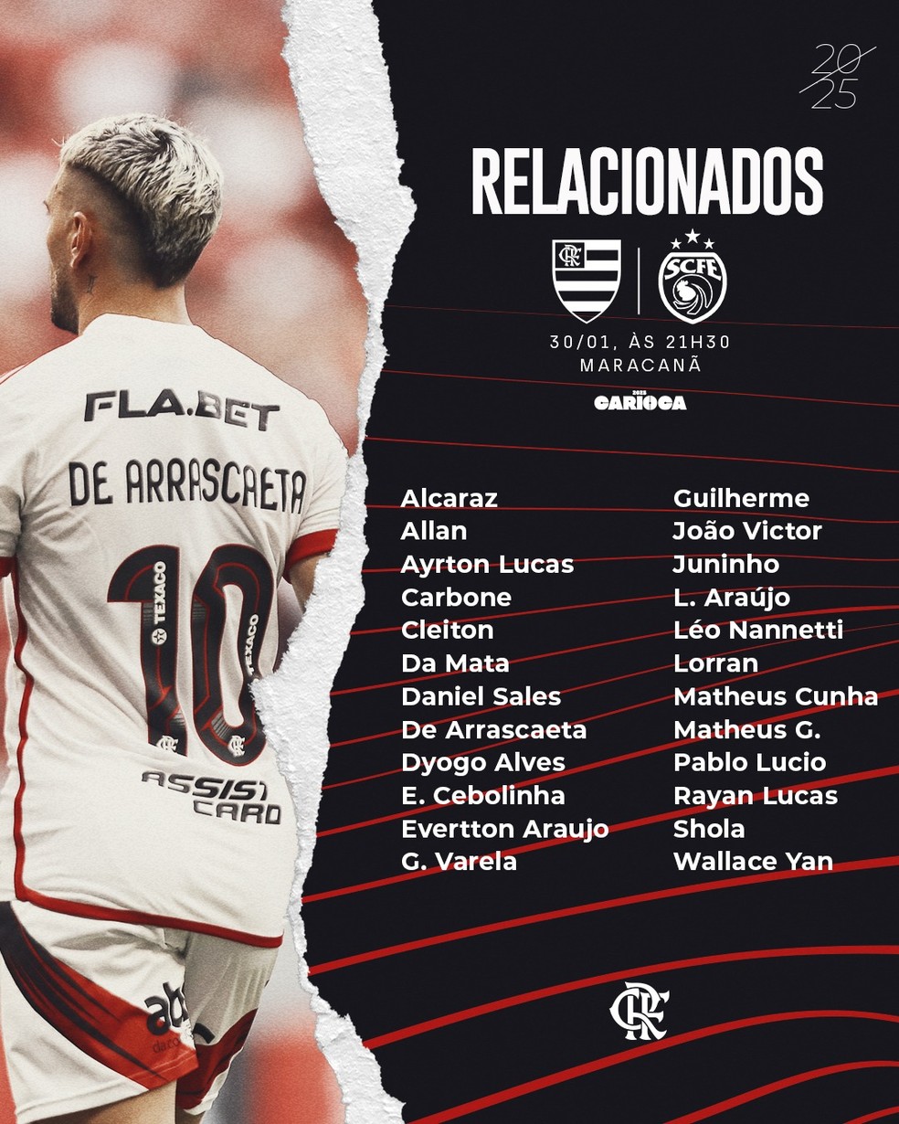 Relacionados do Flamengo para enfrentar o Sampaio Corrêa — Foto: Divulgação