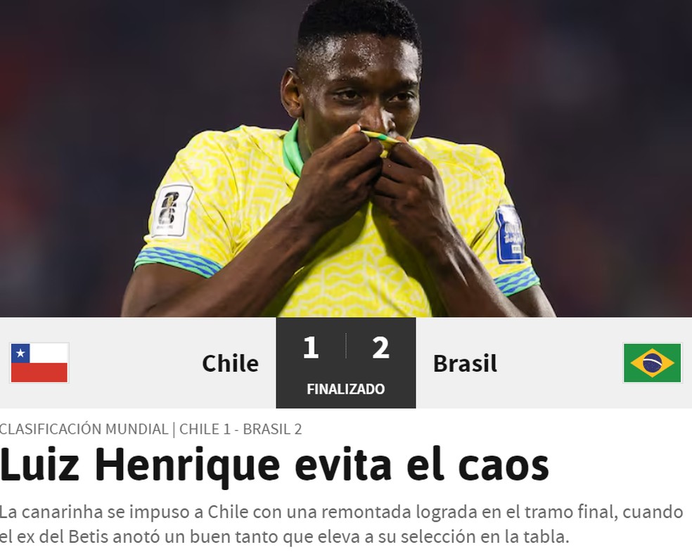 Jornal As, da Espanha, afirma que Luiz Henrique "evitou o caos" para a seleção brasileira — Foto: Reprodução