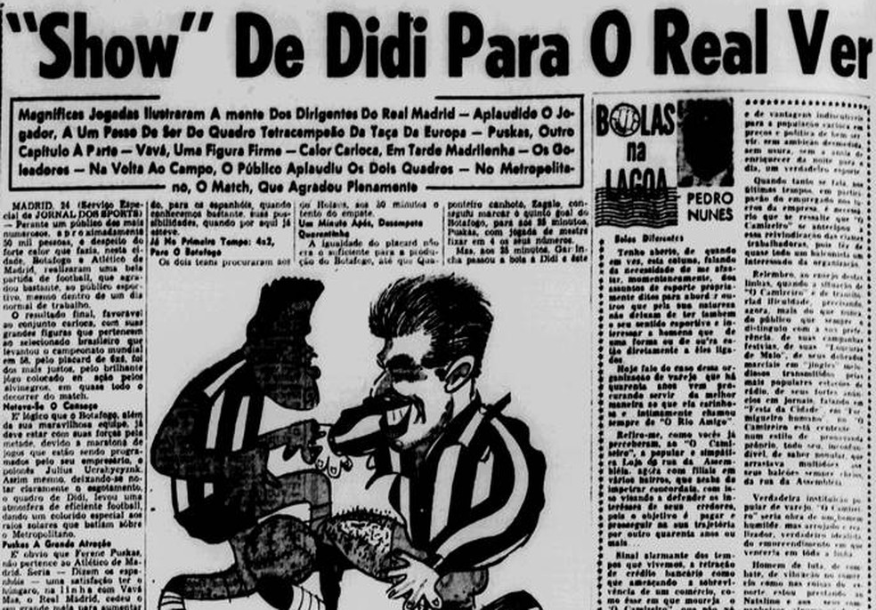 Excerpt from the chronicle of Atlético de Madrid 4 x 6 Botafogo, in 1959 — Photo: Reproduction/Jornal dos Sports