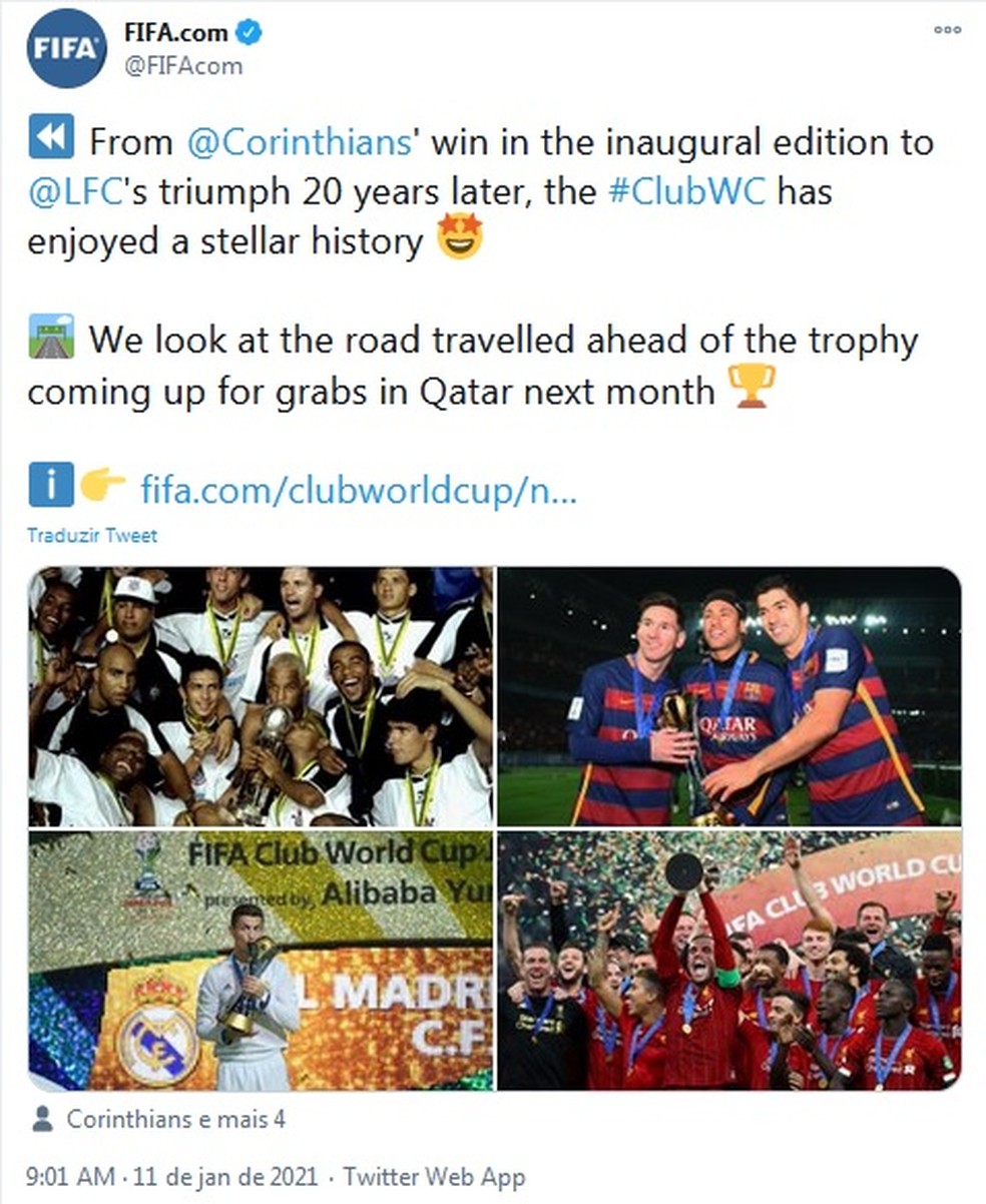 Fifa lembra título do Corinthians em edição inaugural do Mundial e chama  Edílson de incomparável, corinthians