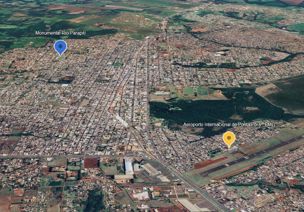 Satélite de Pedro Juan Caballero e Ponta Porã — Foto: Google Earth