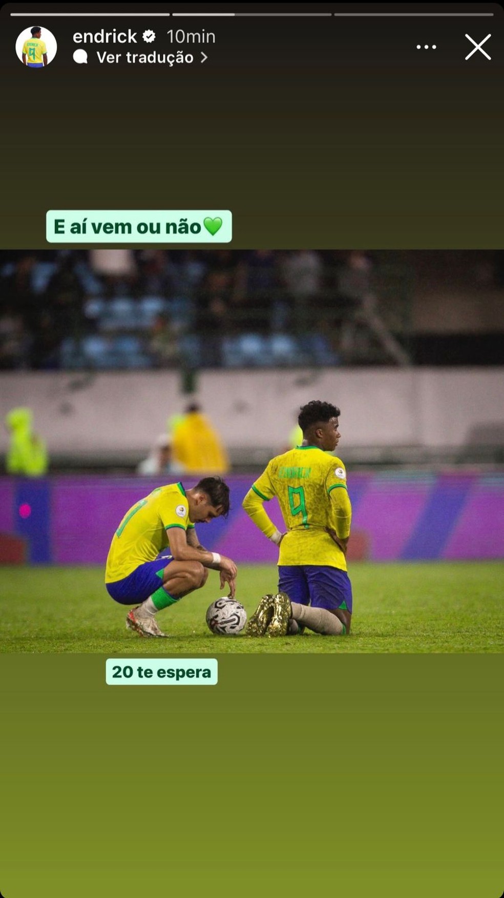 Endrick posta brincadeira com Maurício, do Internacional, em campanha pelo Palmeiras — Foto: Reprodução