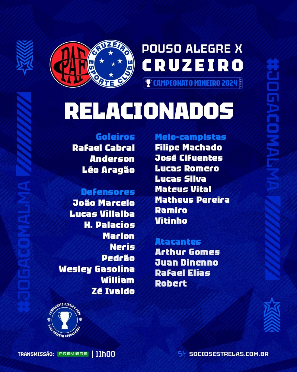 Confira a lista de relacionados do Cruzeiro — Foto: Divulgação