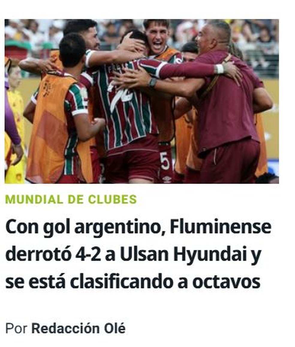 Olé menciona "gol argentino" de Freytes — Foto: Reprodução