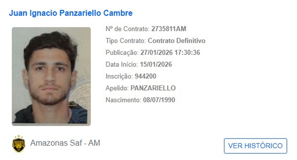 Panzariello regularizado pelo Amazonas — Foto: Divulgação