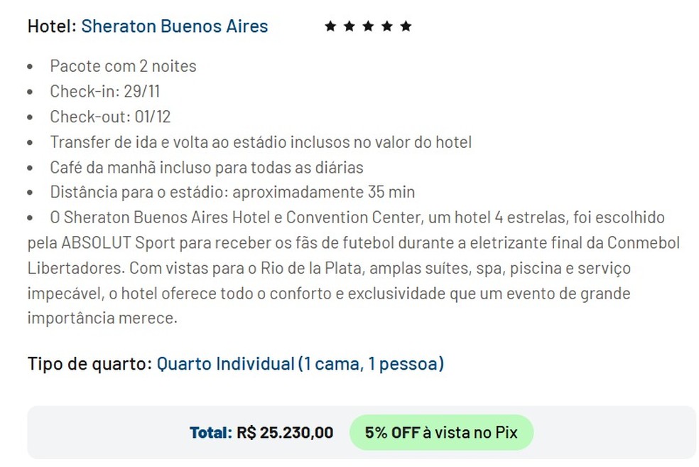 Simulação de pacote para Botafogo x Atlético-MG — Foto: Reprodução