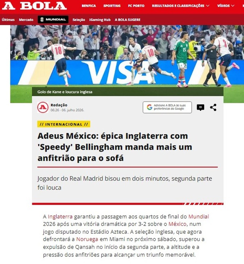 Repercussão internacional após jogo no Azteca