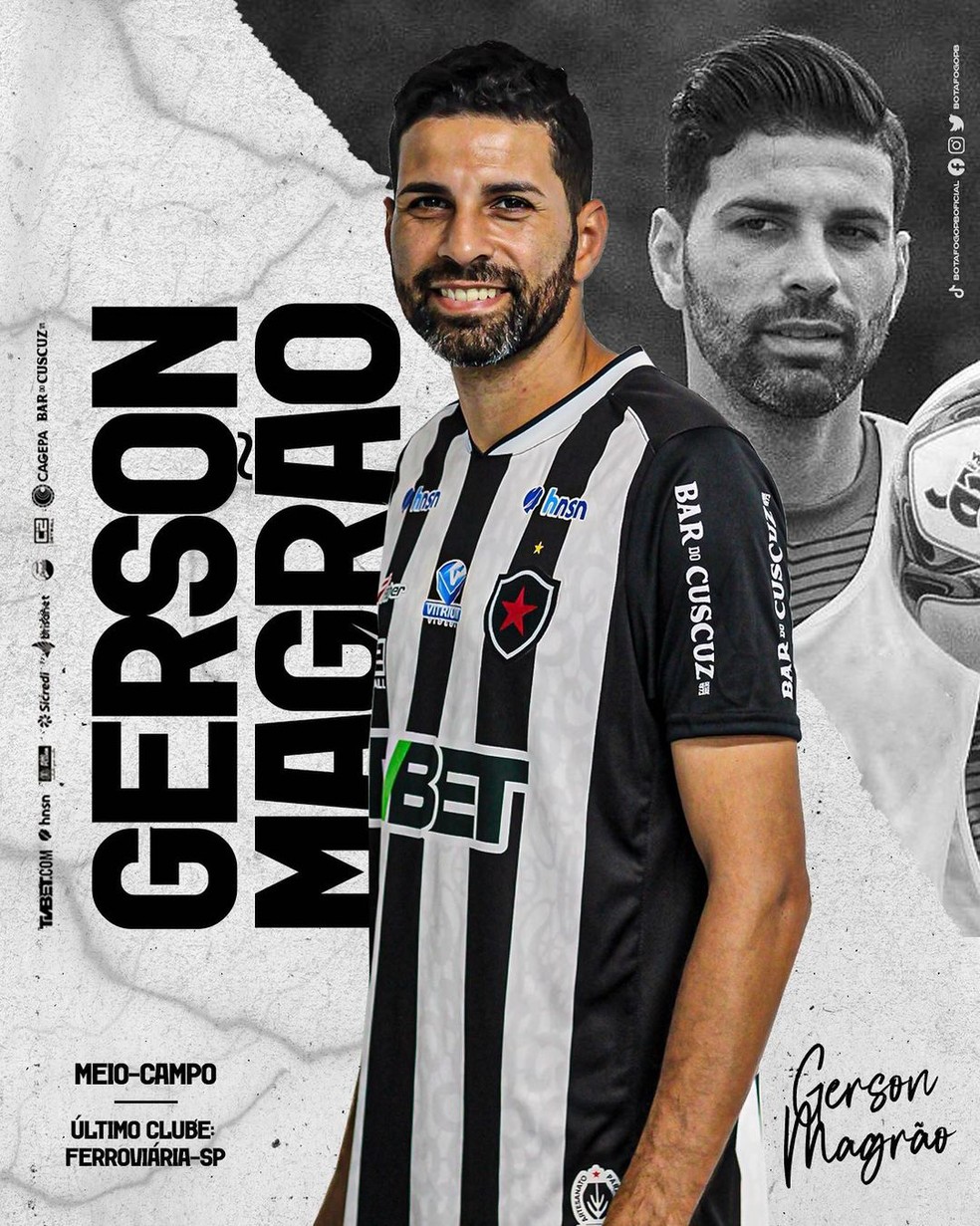 Banner de divulgação da contratação de Gerson Magrão, publicado nas redes sociais do Botafogo-PB — Foto: Divulgação / Botafogo-PB