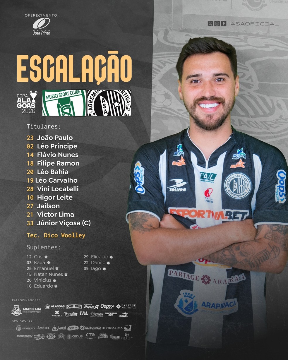 Escalação do ASA contra o Murici pela Copa ALagoas — Foto: ASCOM ASA