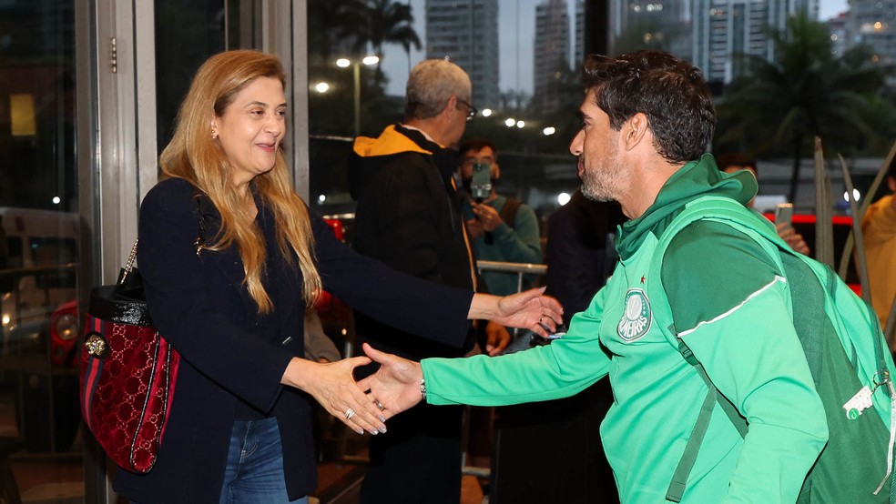 Leila Pereira e Abel Ferreira, técnico do Palmeiras — Foto: Cesar Greco
